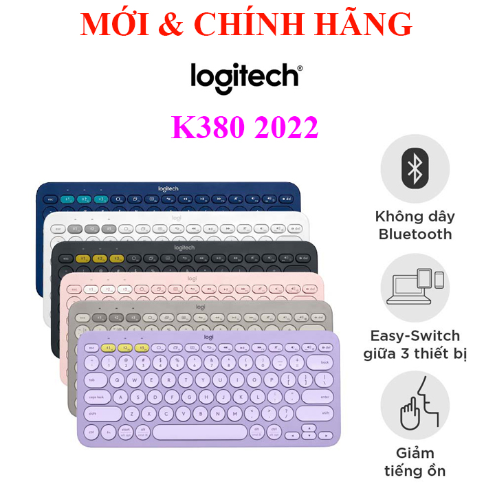 Bàn phím Bluetooth Thụy Sĩ nhỏ xinh giảm ồn đa thiết bị Logitech K380 \ K400 Plus