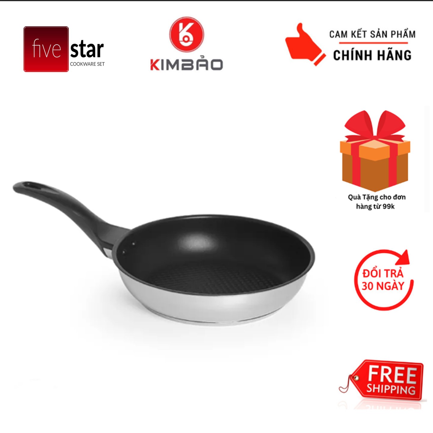 Chảo chống dính inox 430 cao cấp fivestar standard 3 đáy từ ckd24-3di