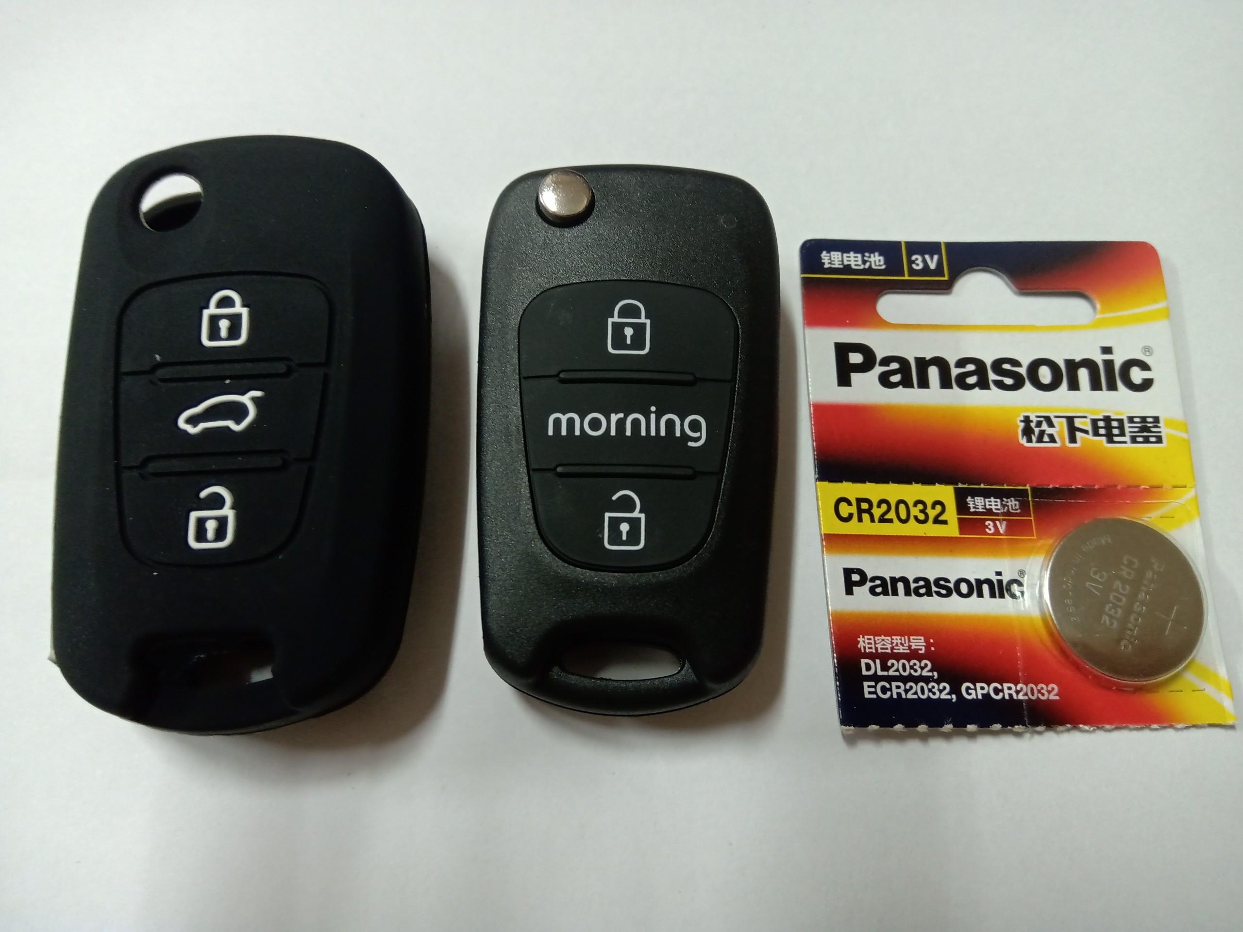 Combo bộ vỏ chìa khóa ô tô 3 món: 1 vỏ chìa khóa ô tô Kia Morning 2010 - 2012 2014 chữ Morning + 1 bao chìa khóa silicon + 1 pin chìa khóa