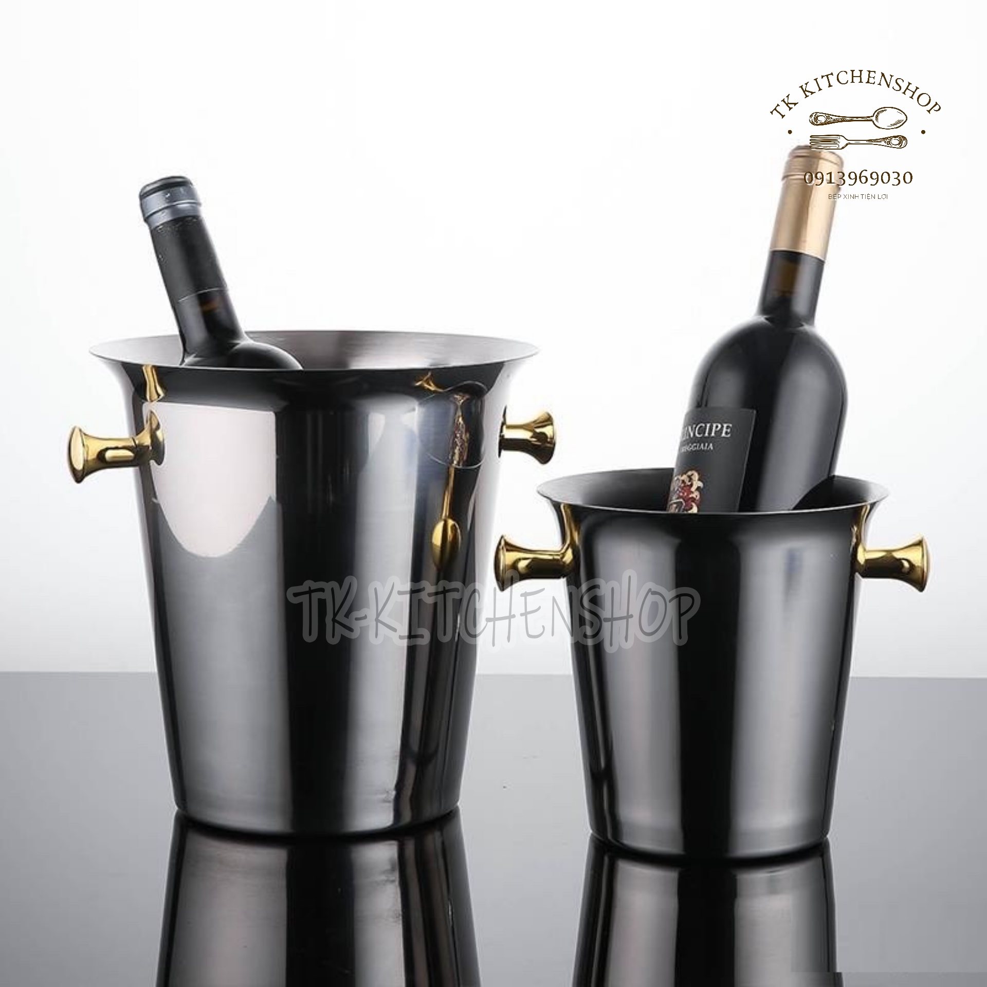 Xô đá inox, xô ngâm rượu, ướp lạnh bia rượu ,miệng loe quai trắng , quai vàng dung tích 3L