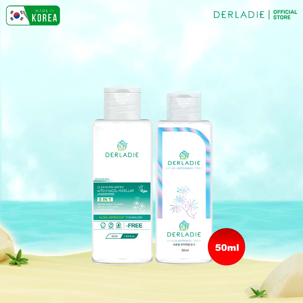 Bộ Sản Phẩm Dùng Thử Làm Sạch, Kiềm Dầu Tẩy trang Derladie Vegan 50ml, Toner Derladie 30ml