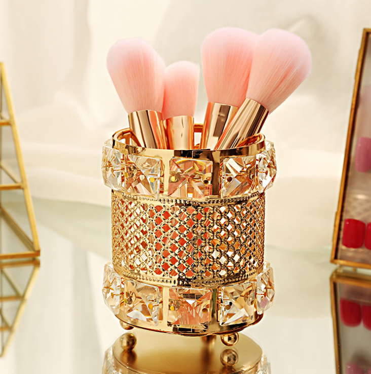 Cốc đựng cọ trang điểm hình trụ đính đá lấp lánh pha lê sang chảnh mẫu mới
