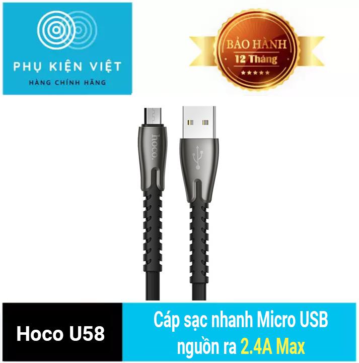 Cáp sạc nhanh hoco u58 core micro usb nguồn ra 2.4a max