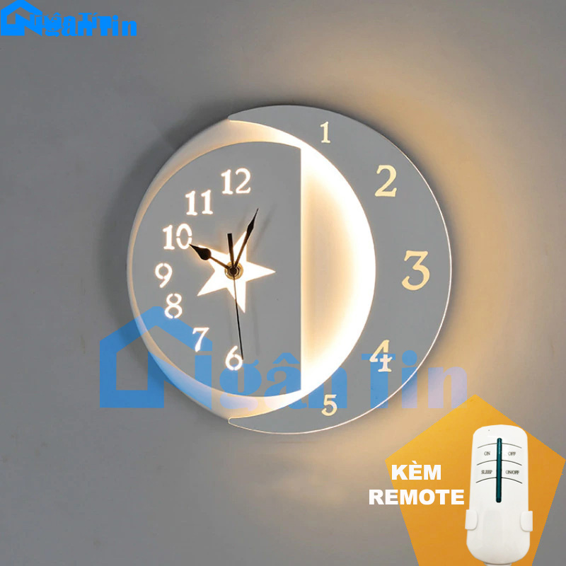 Đèn Led treo tường gắn tường tích hợp đồng hồ Led 8w 3 chế độ màu GT413 Ngân Tin (Kèm remote điều khiển từ xa tiện dụng)