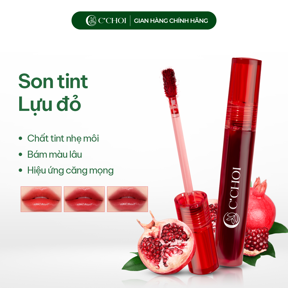 Son Tint lì lựu đỏ C'Choi resh Punica Lip Tint cho môi căng mọng, bền màu, lâu trôi