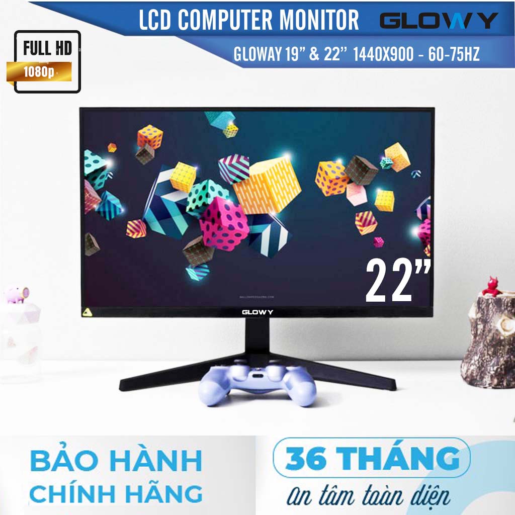 Màn hình máy tính GLOWY GL19/ GL22 Full HD 19 và 22 inch mới 100% tần số quyét 75Hz - màn hình pc LG siêu nét độ sáng cao tiết kiệm điện năng viền mỏng