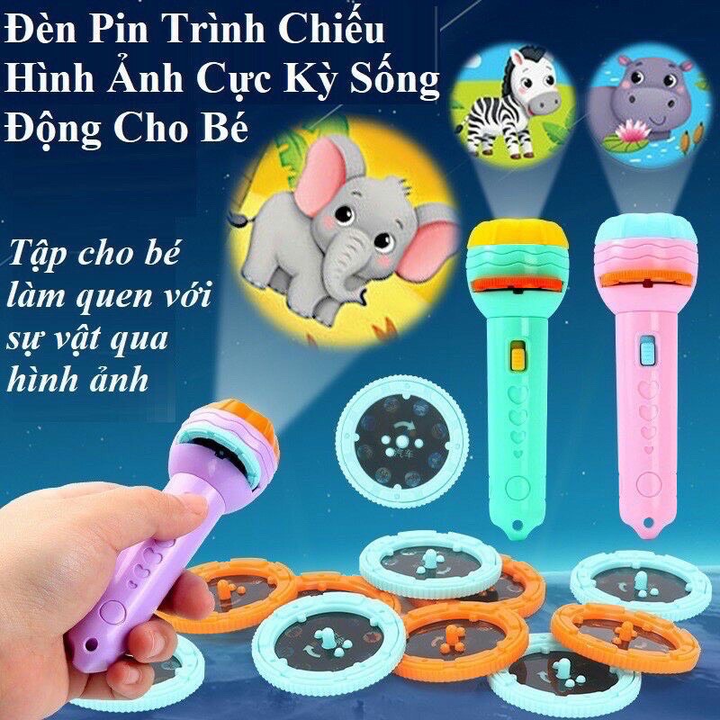 Đèn pin chiếu hình 24 hình ảnh động vật siêu nhân hoạt hình sinh động cho bé học tập và giải trí-đồ chơi trẻ em giáo dục phát triển sớm