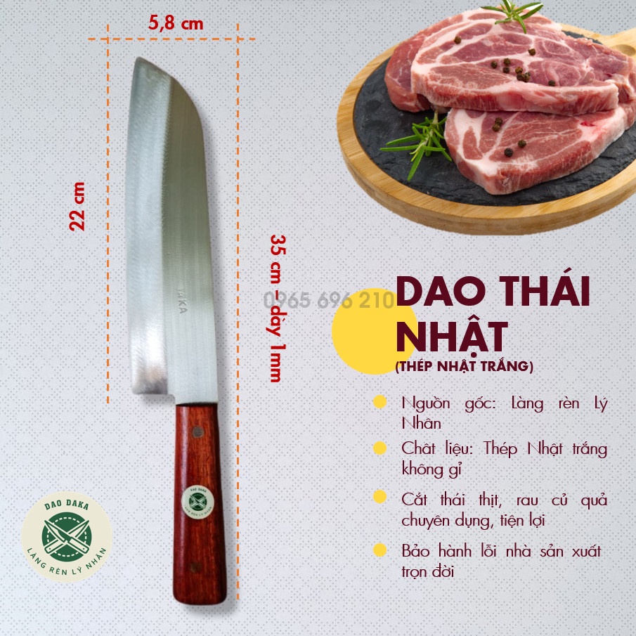 Dao chuyên thái thép Nhật trắng không gỉ - Chuôi gỗ