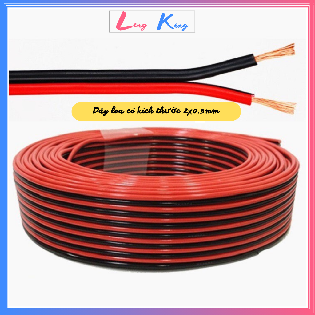 Dây loa loại đỏ đen 2 sợi 0.5mm dùng để nối loa cỡ nhỏ | Dây dẫn điện, dẫn tín hiệu màu đỏ đen