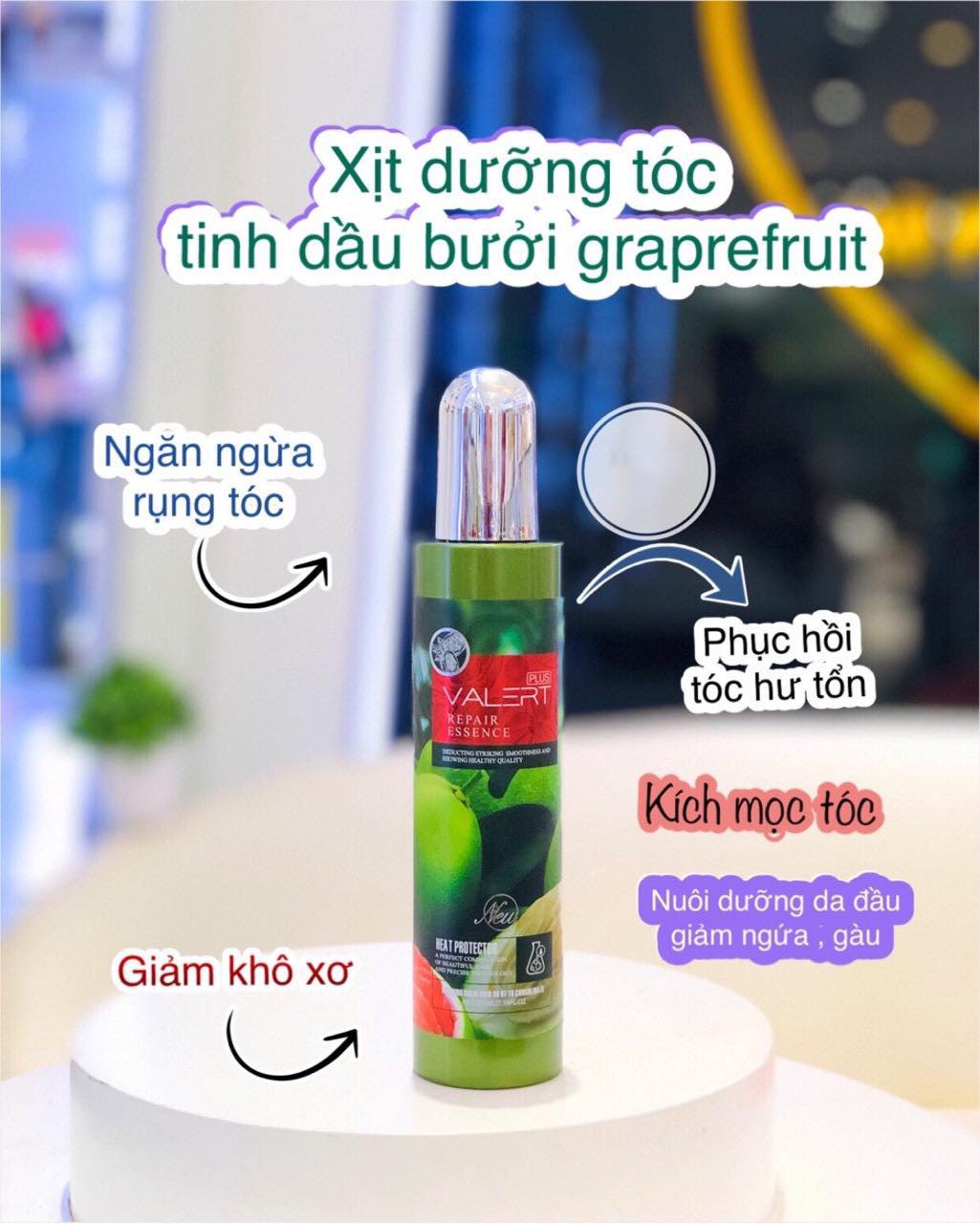 [HCM]Xịt dưỡng tóc tinh dầu bưởi Valert Repair 220ml-Chống Rụng Kích Mọc Tóc Chính Hãng Cung cấp độ ẩm vừa đủ tái tạo vùng tóc bị tổn hại giúp tóc bóng mượt và mềm mại