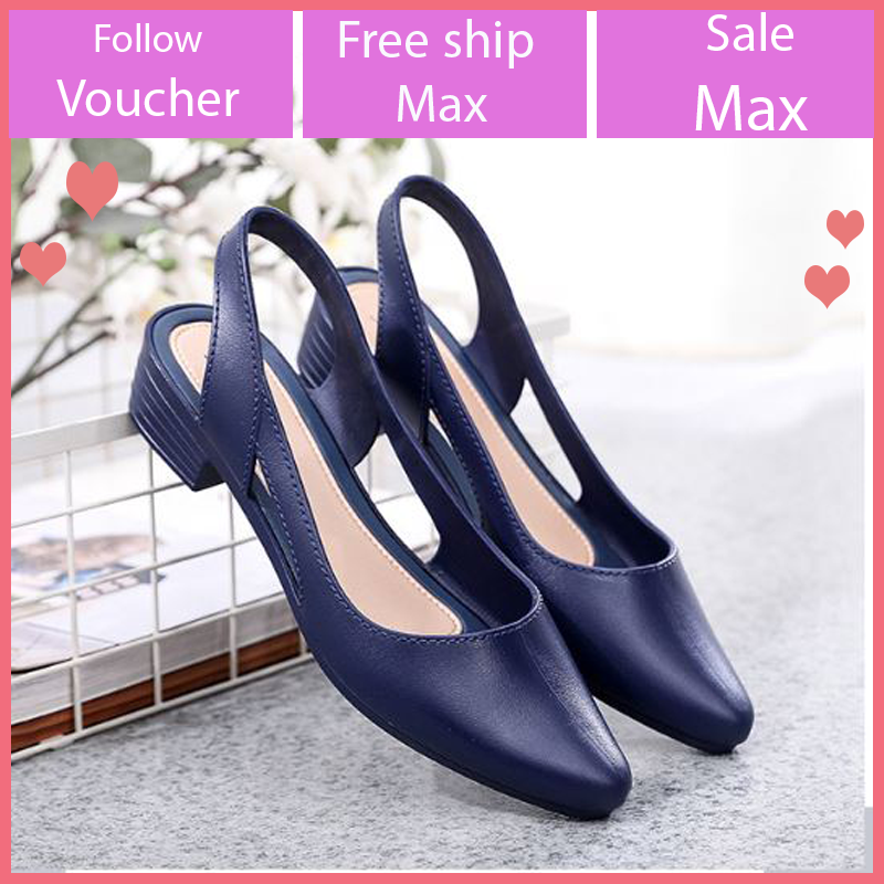 Giày nhựa cao su cho nữ ,  giày nữ đi mưa Alina cao 3.5p hở gót giá rẻ thời trang màu đen, kem, xanh Vietshoes68 V241