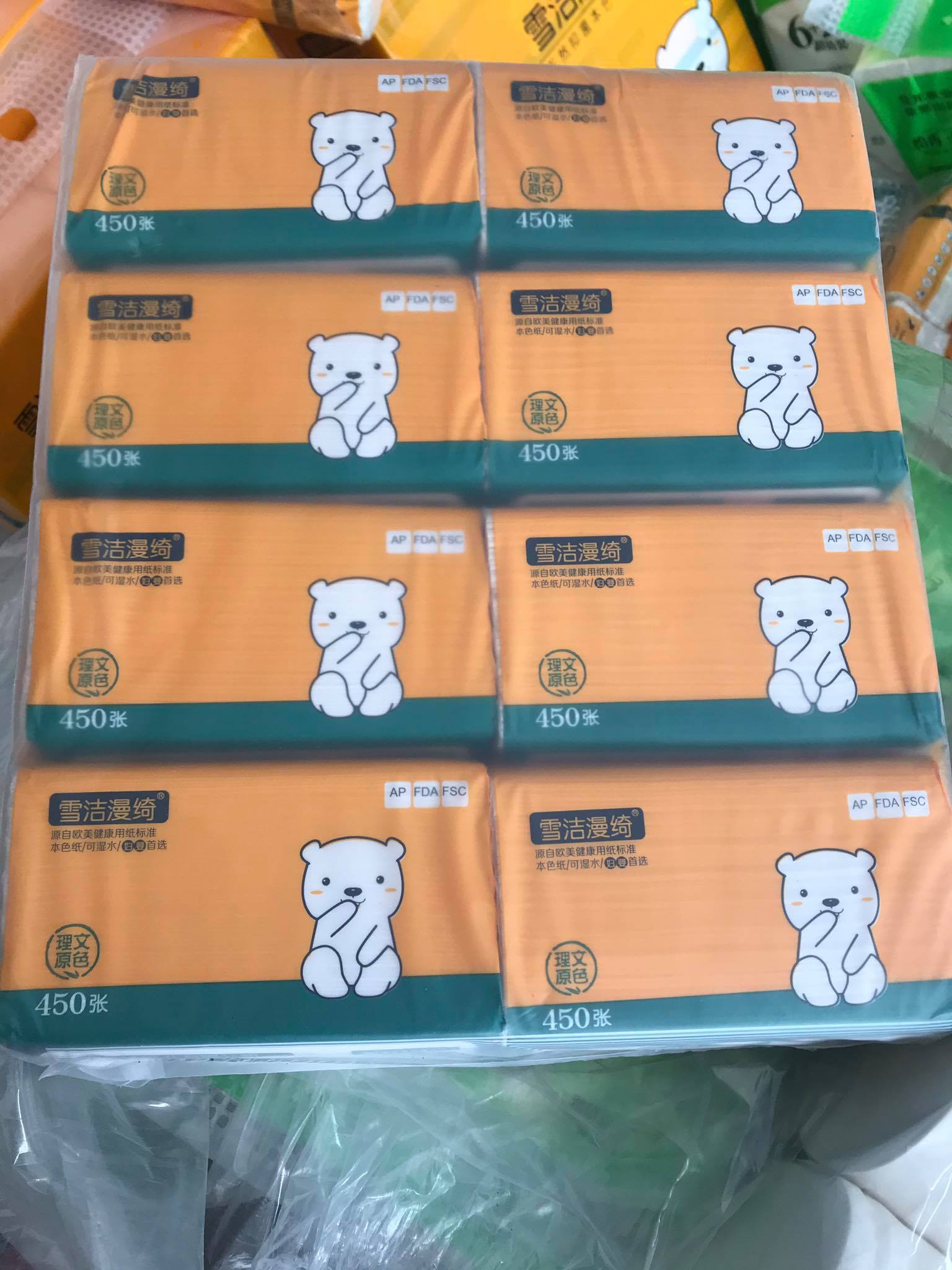 Giấy rút gấu gói vàng nội địa Trung hàng loại 1, bịch 8 gói,giấy không tẩy siêu dai mềm mịn