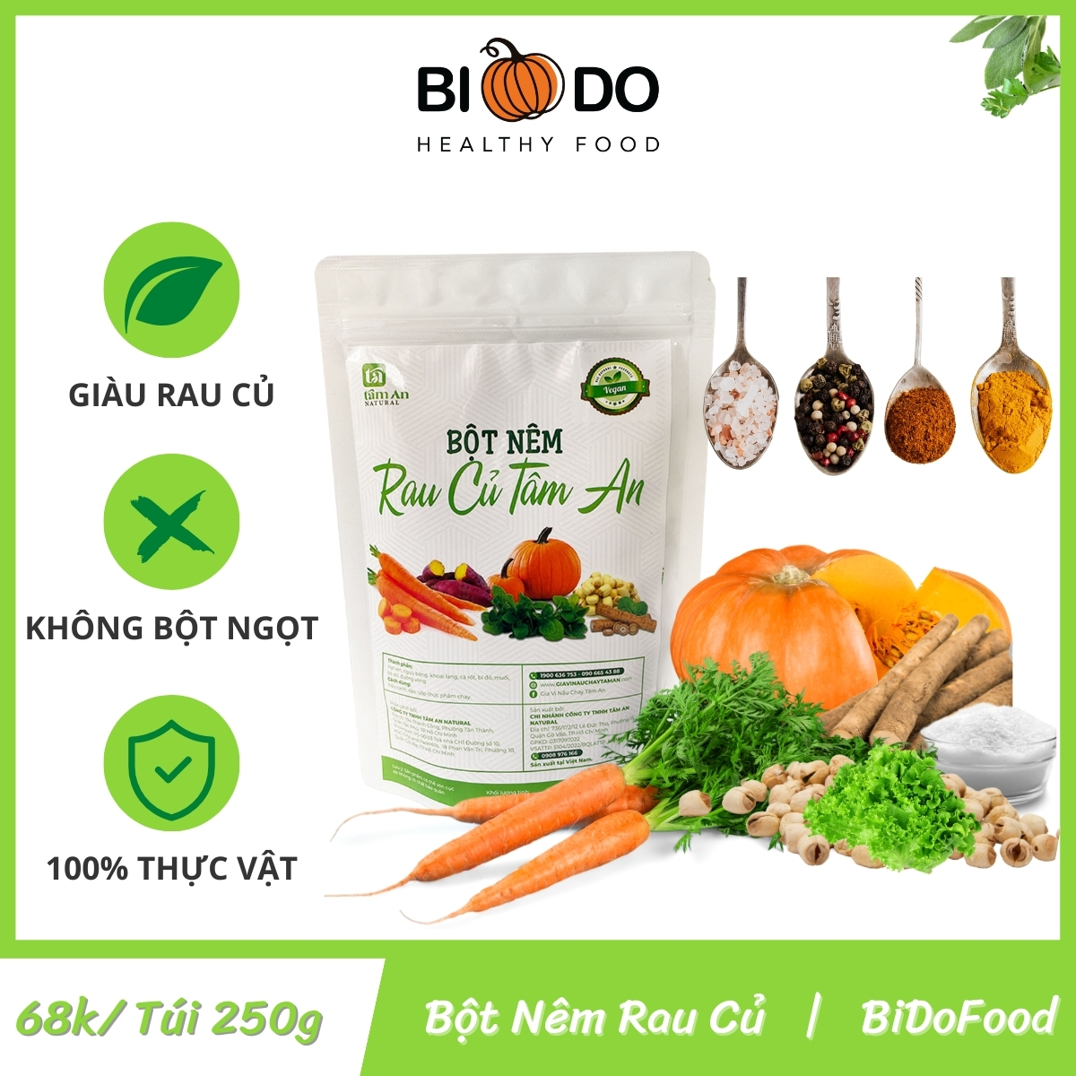 Hạt Nêm Rau Củ Thuần Chay -  Bí Đỏ Food - Thơm Ngon Dinh Dưỡng An Toàn Sức Khỏe