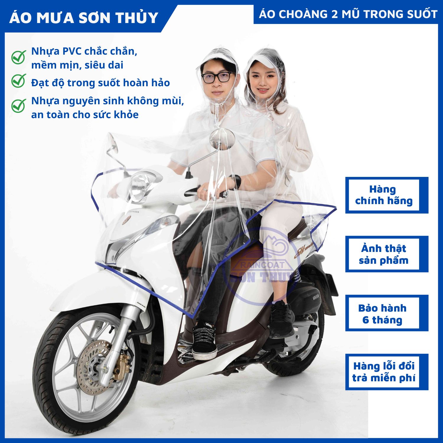 Áo mưa trong suốt 2 mũ Sơn Thủy PVC freesize