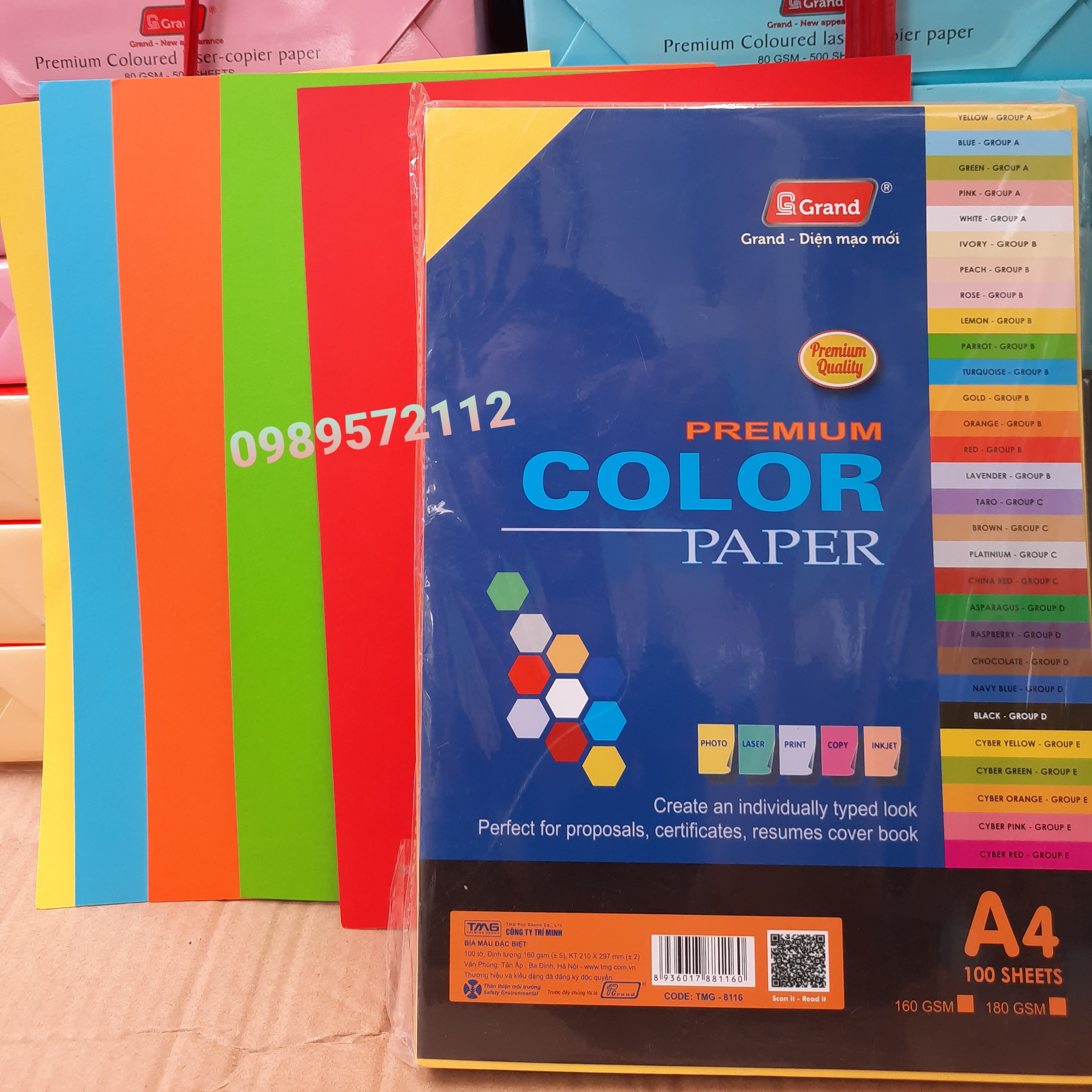 100 tờ bìa màu A4 trộn 5 màu-bìa trộn Pgrand
