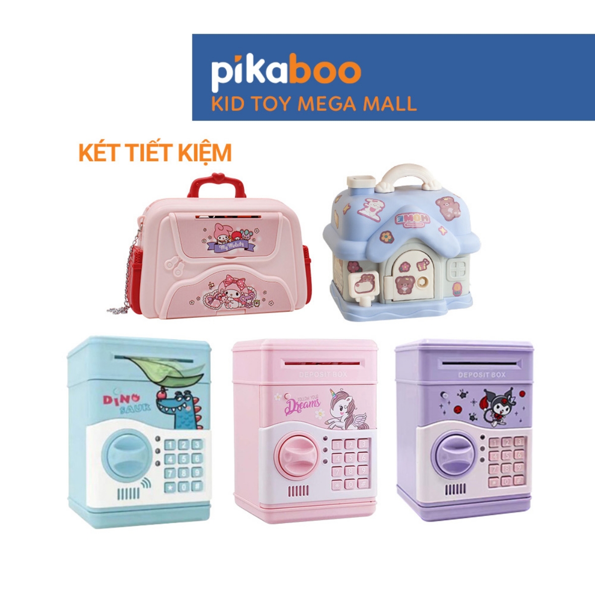 Đồ chơi két sắt điện tử mini thông minh cho bé Pikaboo có nhạc và đèn đựng tiền tiết kiệm tự động