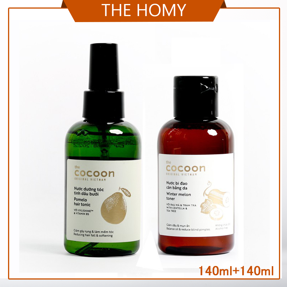Combo Nước bí đao cân bằng da the cocoon 140ml + Nước dưỡng tóc tinh dầu bưởi 140ml