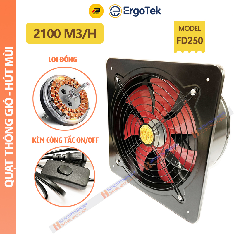 Quạt hút thông gió fd 250 - quạt hút mùi nhà bếp, phòng ngủ, nhà vệ sinh công xuất 100w - sức gió 2100 m3/h