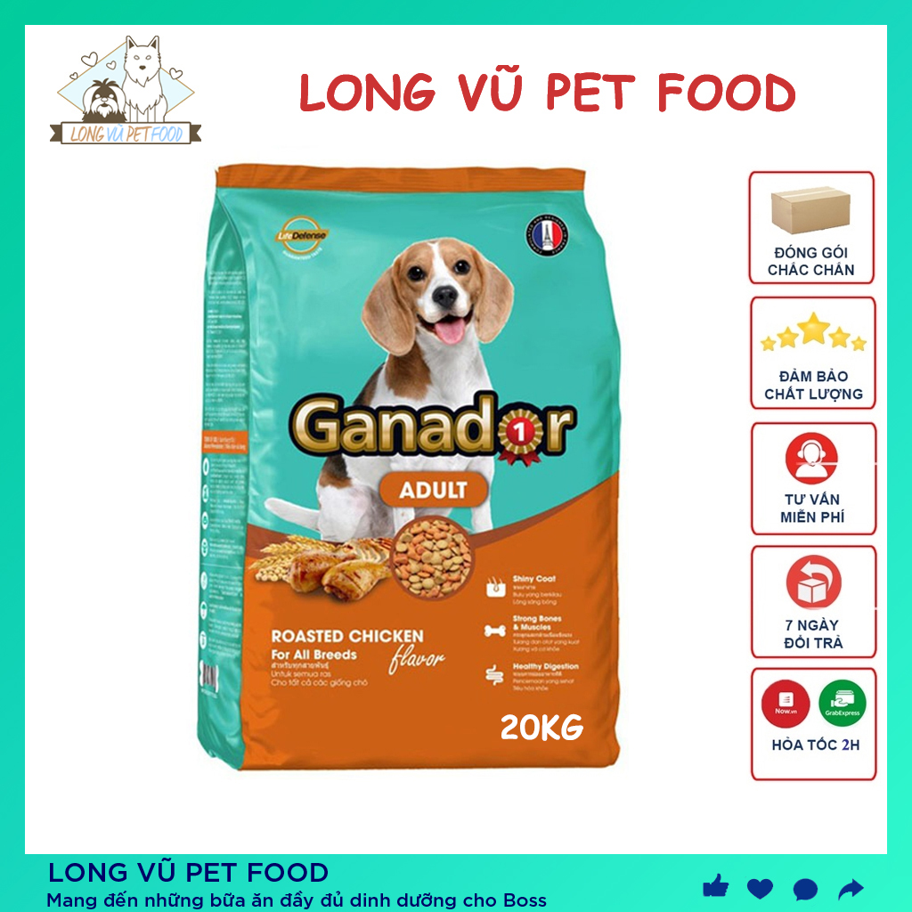 Thức ăn cho chó Ganador 20kg (50 gói 400g) vị Gà nướng - Thức ăn hạt cho chó trưởng thành trên 1 tuổi  - Long Vũ Pet Food