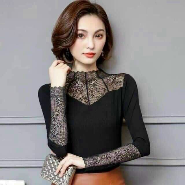 Áo len lót lông pha ren giữ nhiệt kiểu dáng cực xinh