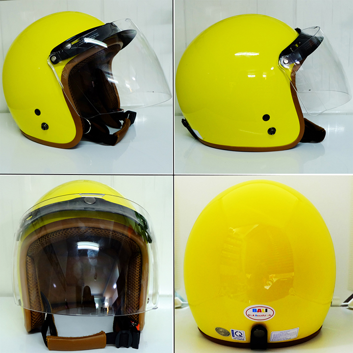 MŨ BẢO HIỂM 3/4 ĐẦU KÈM KÍNH FULLFACE MÀU VÀNG SƠN BÓNG LÓT NÂU CAO CẤP ĐẠT CHUẨN CR