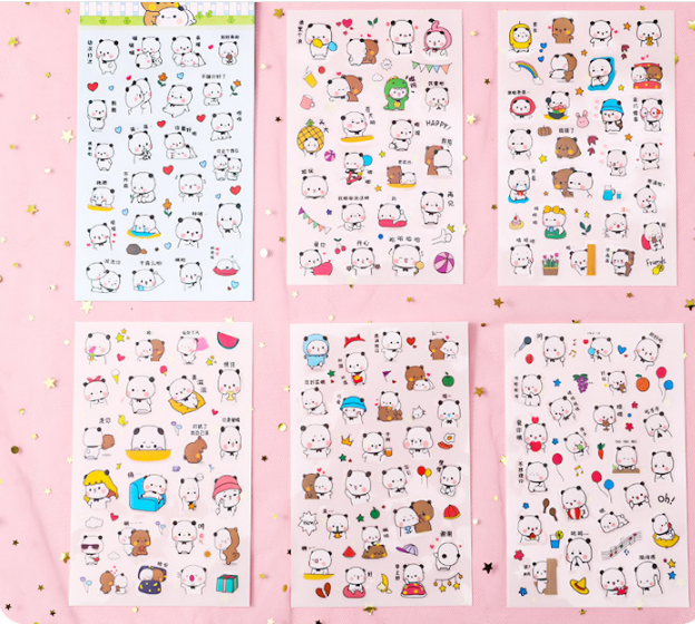 Sét 6 tấm sticker dán hình gấu trúc