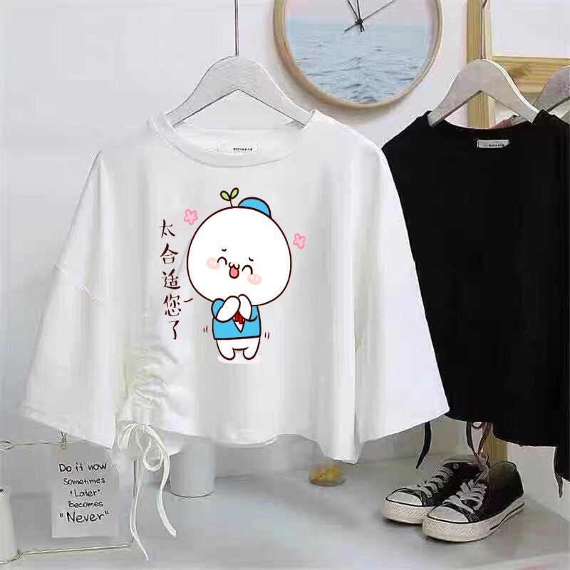 Áo cloptop trắng rút dây eo in hình rễ thương hit hót