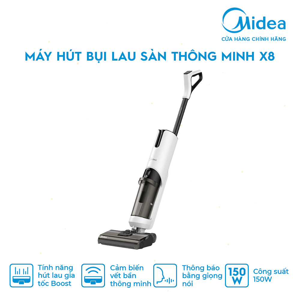 [Trả góp 0%] Máy hút bụi lau sàn thông minh 3 trong 1 MIDEA X8 (Công suất 150W, Màn hình LED, Thông báo bằng giọng nói, Vệ sinh tự động 1 lần nhấn) - Hàng chính hãng bảo hành điện tử 1 năm