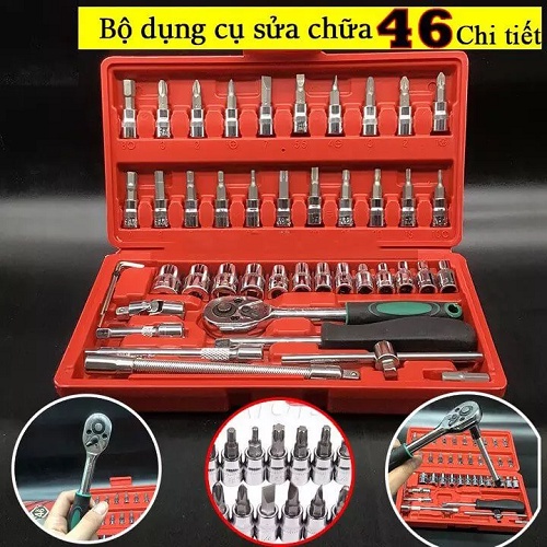 Bộ khẩu mở siết ốc và bugi 46 chi tiết Khẩu vặn ốc, bộ típ sửa xe, Dụng cụ sửa chữa đa năng, Bộ khẩu mở siết ốc chất lượng Bộ cờ lê mở siết ốc 40 chi tiết đa năng Clever Mart,Bộ dụng cụ mở bu lông ốc vít