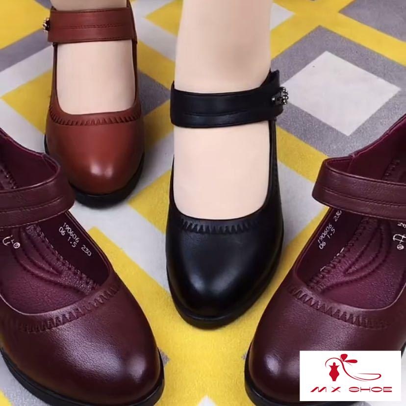 M X [Hàng Có Sẵn] Giày Da Thật Đế Xuồng Mềm Mũi Tròn Thoải Mái Cỡ Lớn Dành Cho Phụ Nữ Trung Niên V912