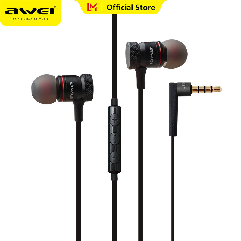 Awei ES-70TY Stereo Bass Headphone In-Ear 3.5mm Earphone Wired gaming Earphones Metal HIFI Earpiece with MIC for Xiaomi Samsung Huawei iPhone