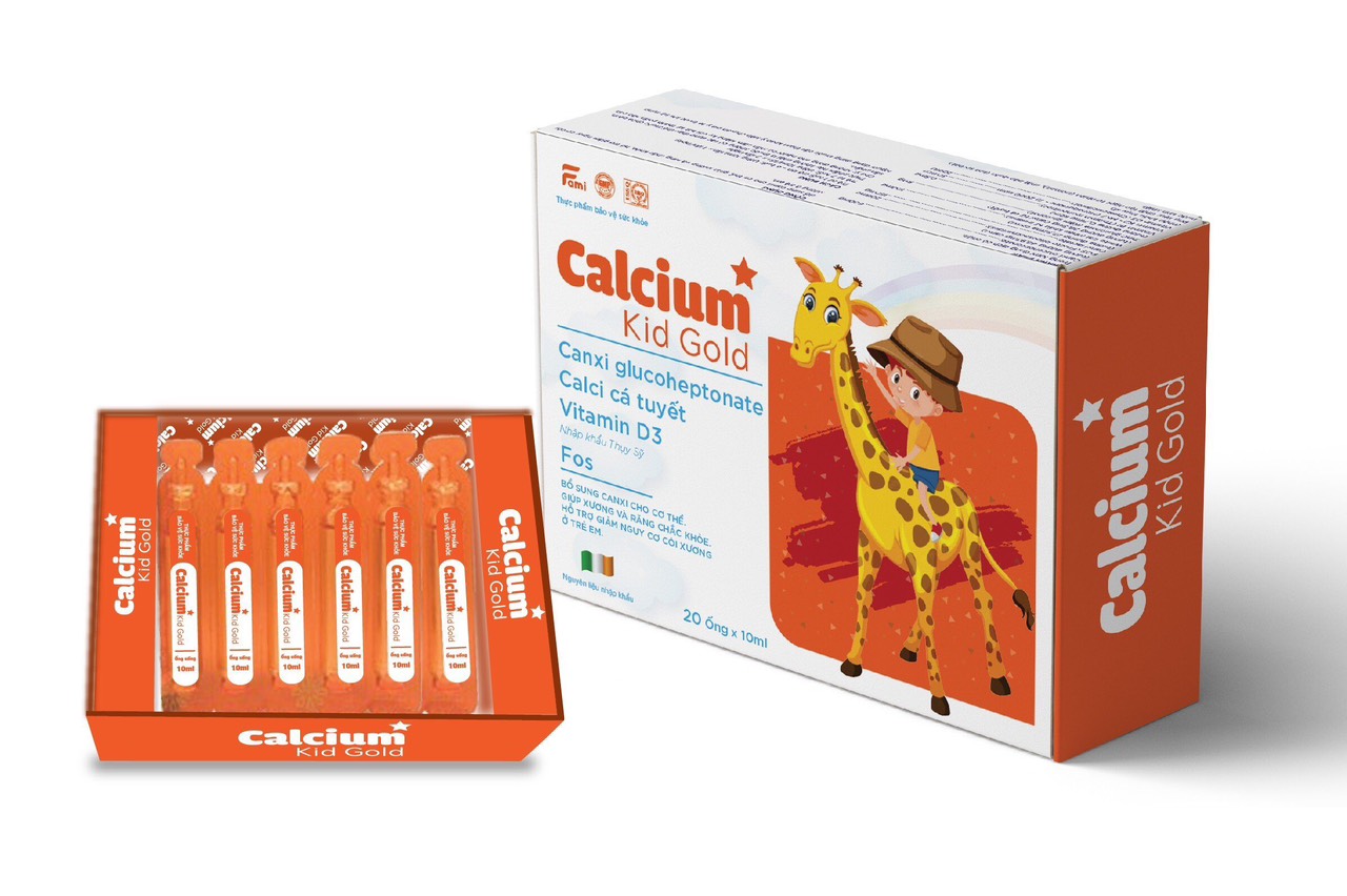 Calcium Kid Gold hộp 20 ống - Bổ sung canxi, vitamin K2, vitamin D3, tăng cường canxi, giảm nguy cơ loãng xương
