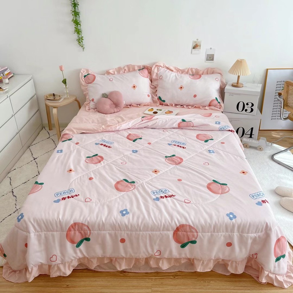 Bộ chăn ga gối cotton đũi quả nhật