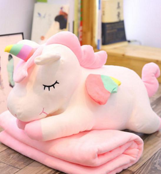 Gấu Bông,Gối Mền Kỳ Lân 3 Trong 1 Siêu Cute,Nỉ Nhung Cực Mịn,Chăn Gối Văn Phòng Unicorn Ngựa 1 Sừng, Quà Tặng