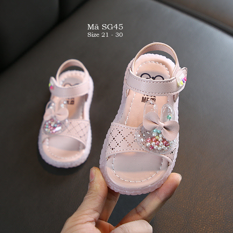 Dép sandal bé gái 1 - 5 tuổi hình thỏ ngộ nghĩnh da mềm quai dán cho bé đi học đi chơi SG45