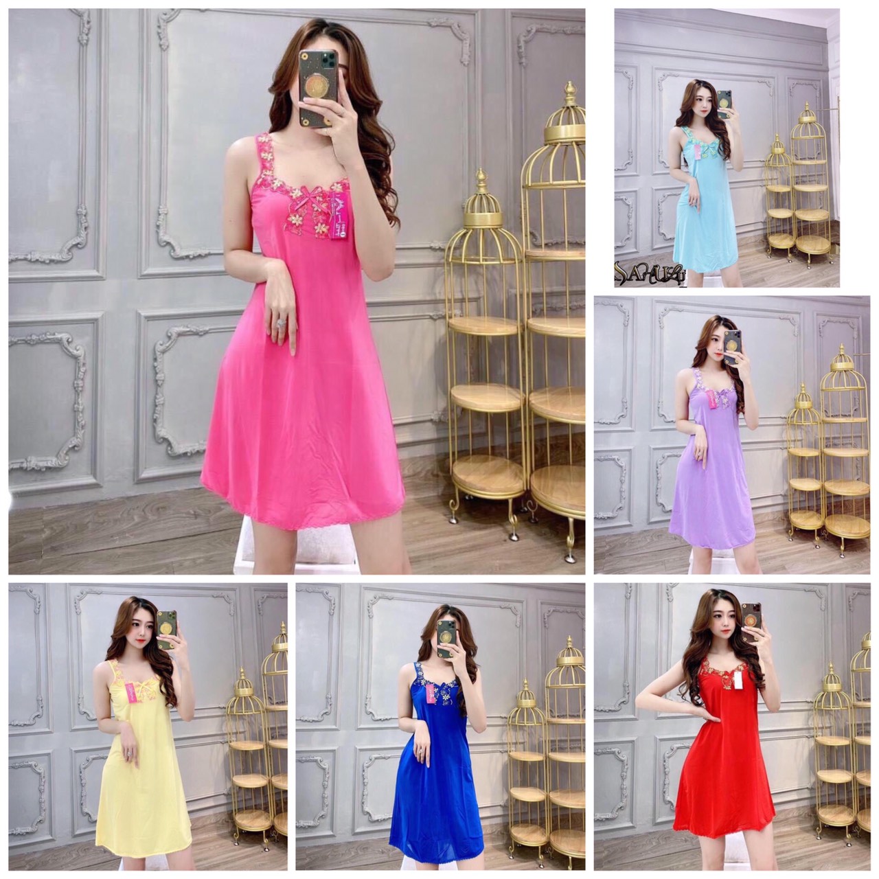 Đầm Ngủ Nữ, Đầm Mặc Nhà Nữ, Váy Ngủ 2 Dây Bảng Size Từ 40-75kg