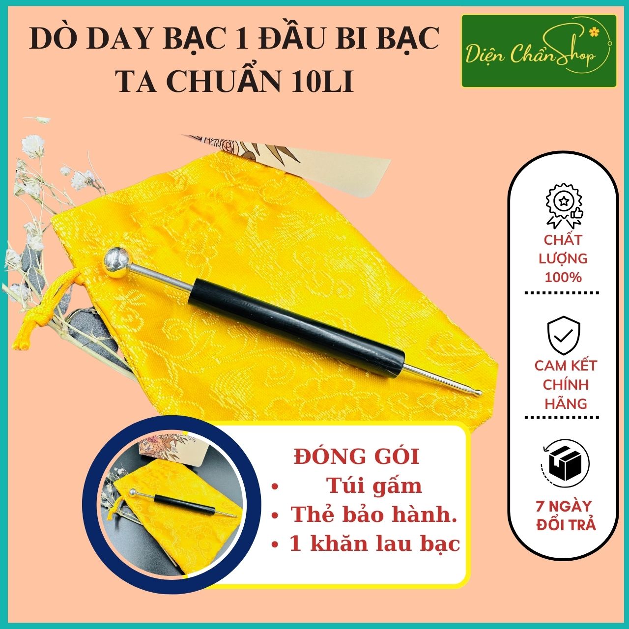 Cây dò day bạc 1 đầu - ấn huyệt, trục hàn - dụng cụ diện chẩn