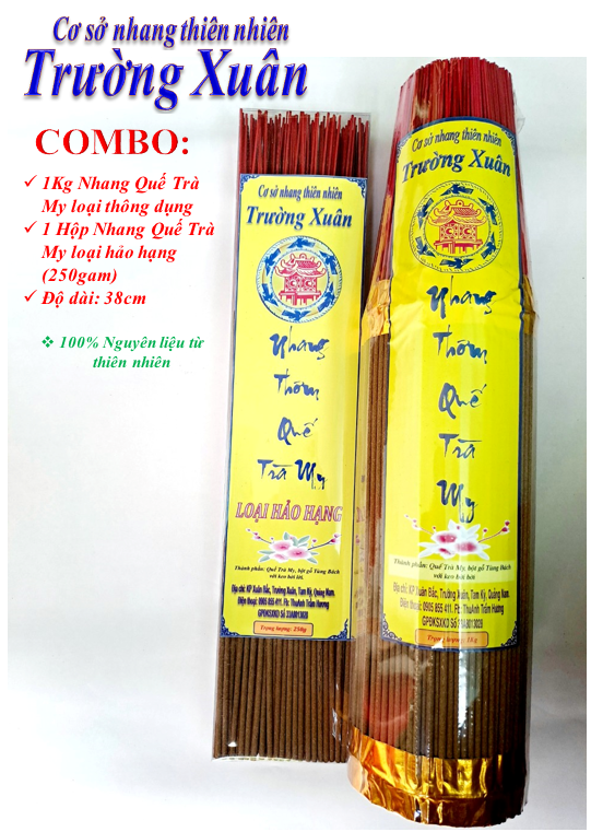 Combo: 1kg nhang quế trà my loại thông dụng + 1 hộp nhang quế trà my hảo hạng 250gam
