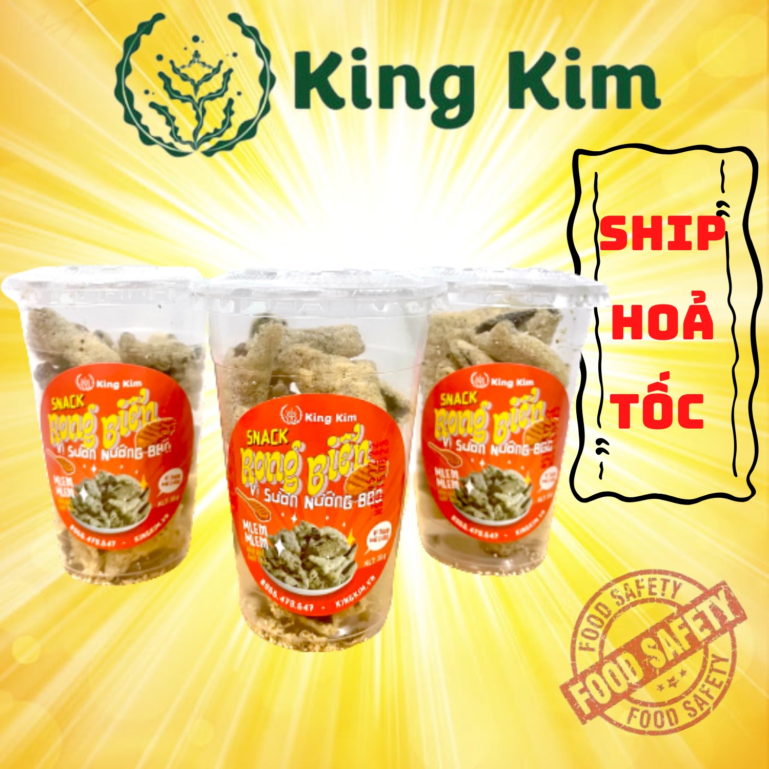 Combo 3 hủ snack rong biển vị thịt nướng bbq king kim 120g - bánh rong biển