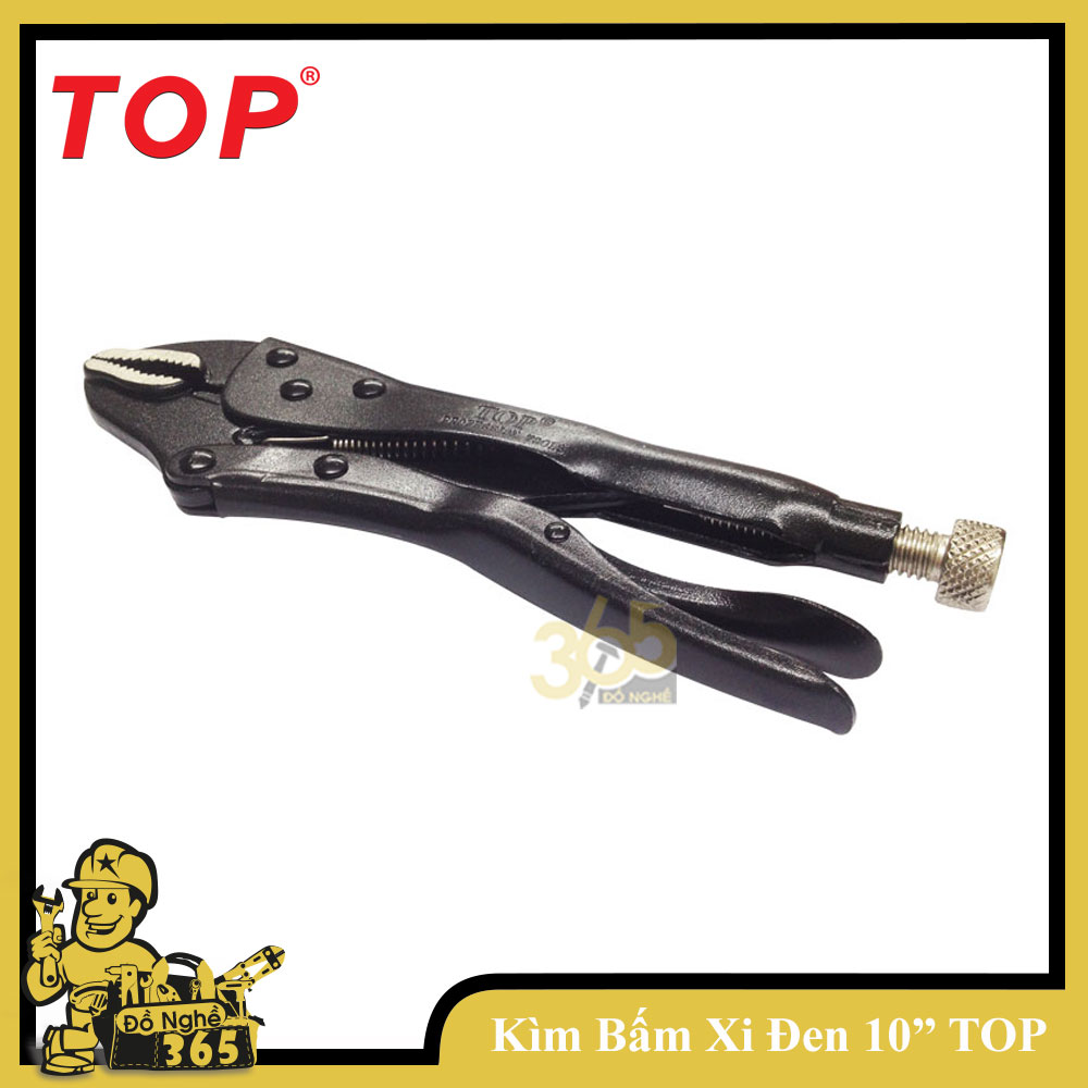 Kìm bấm chết TOP xi đen 10" , miệng kìm được thiết kế theo kiểu hình bầu dục, và có nhiều răng nhỏ, mục đích để giữ chặc vật cần kẹp và vặn không bị trượt