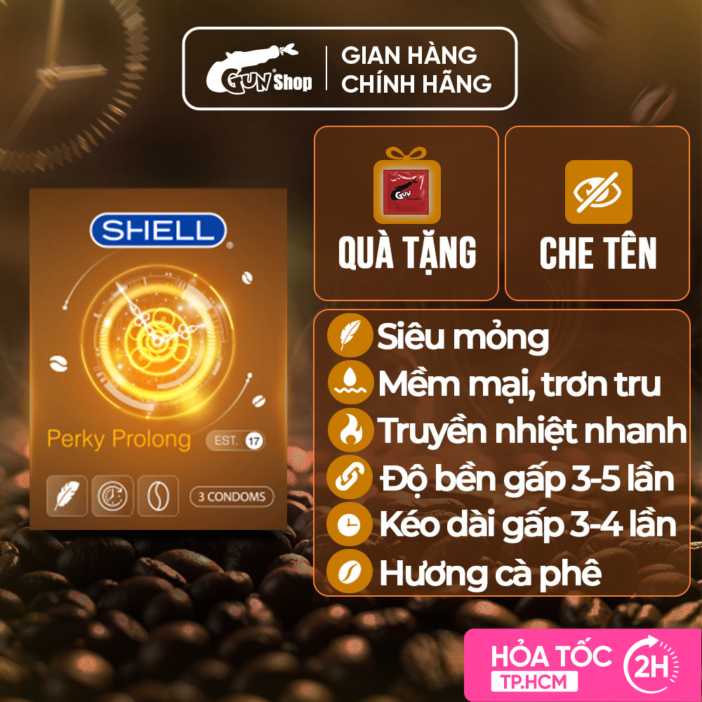Bao cao su Shell Perky Prolong kéo dài thời gian, hương cà phê hộp 3 cái | GUNSHOP VIỆT NAM