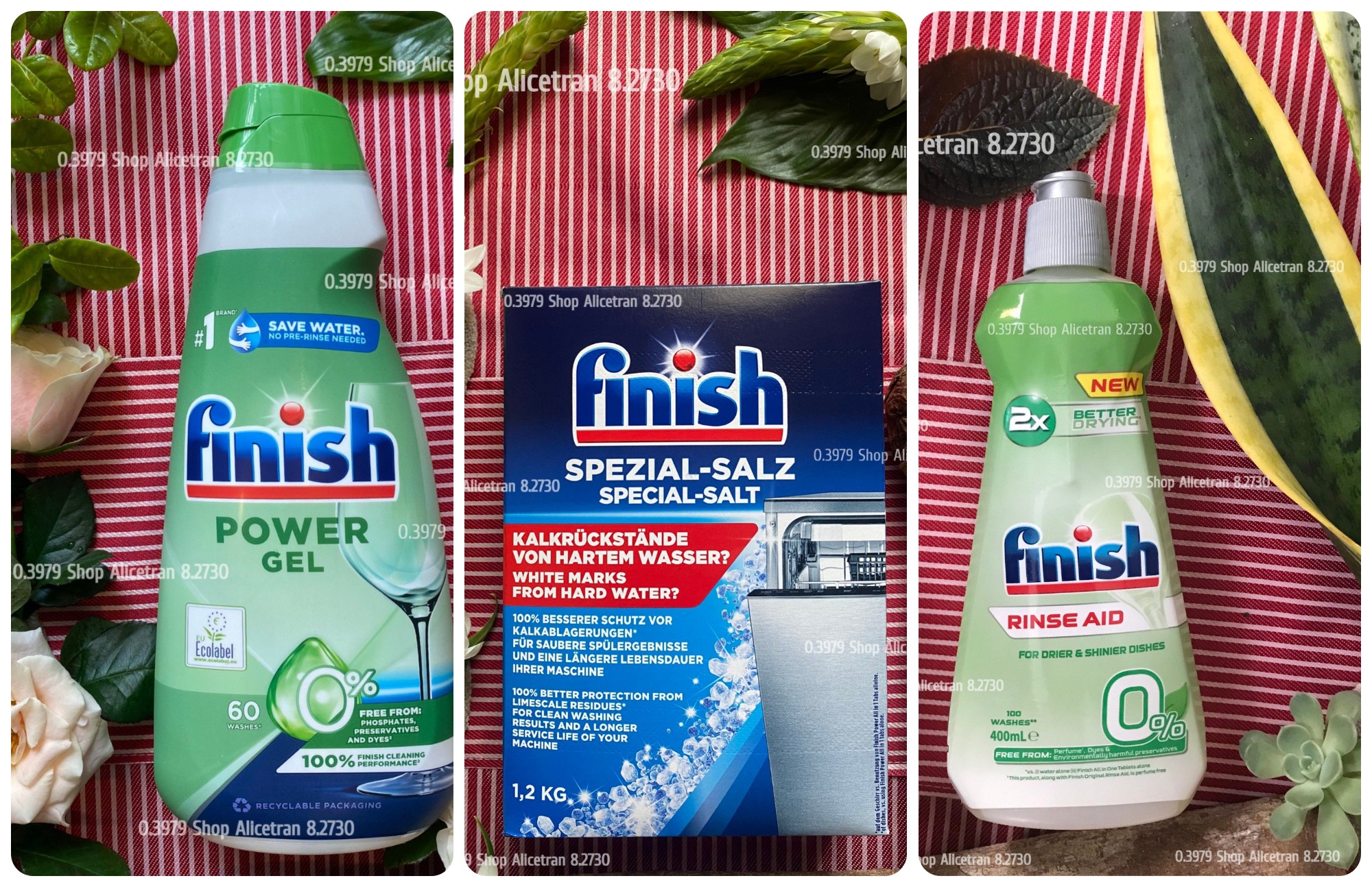 Combo gel rửa chén bát finish all in 1 max eco 0% 900ml + muối finish 1.2kg + nước bóng finish eco 0% 400ml