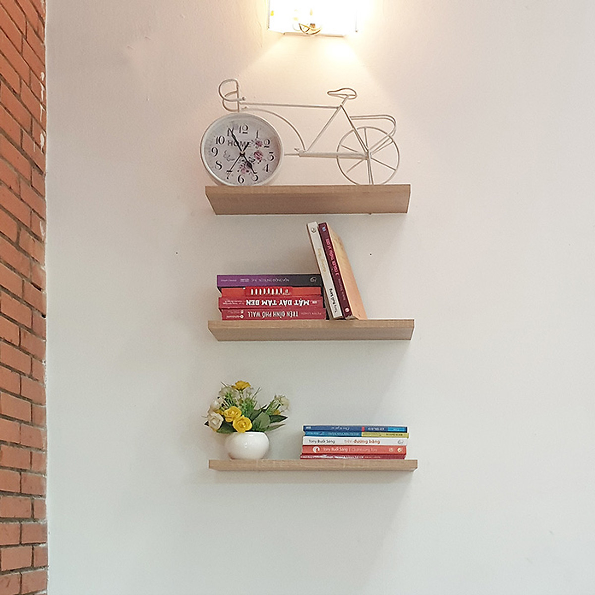 Bộ 3 Kệ Gỗ Treo Tường Trang Trí Âm Tường Sang Trọng KT 40cm x 15cm (Nhiều màu) - Vân Gỗ