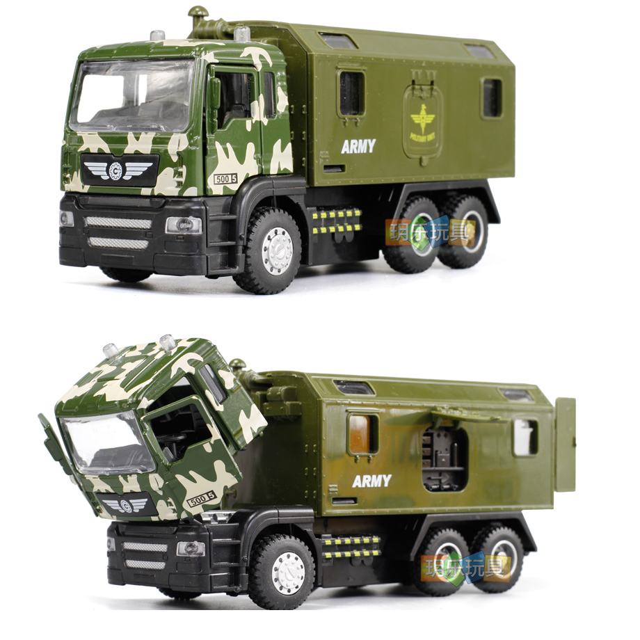 Xe ô tô tải quân sự cabin bằng sắt mô hình đồ chơi ô tô trẻ em xe chạy cót