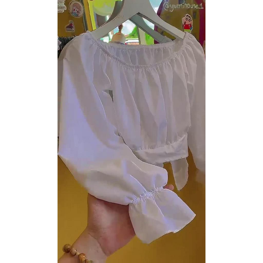 Áo Croptop Cột eo Tay Phồng Áo Croptop Trễ Vai Phong Cách Ulzzang