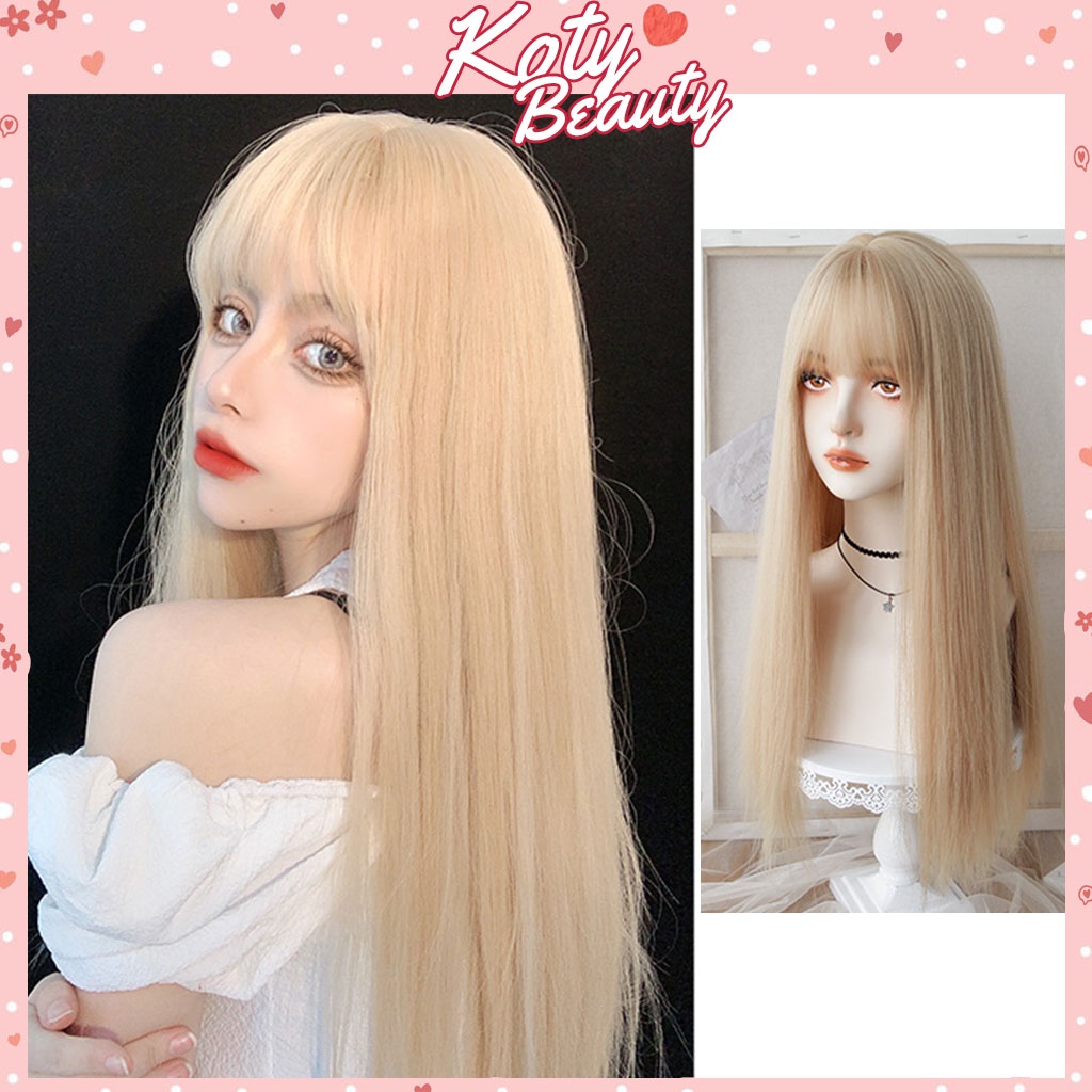 Tóc giả nguyên đầu thẳng dài vàng tây Koty Beauty tóc giả nữ cả đầu vàng