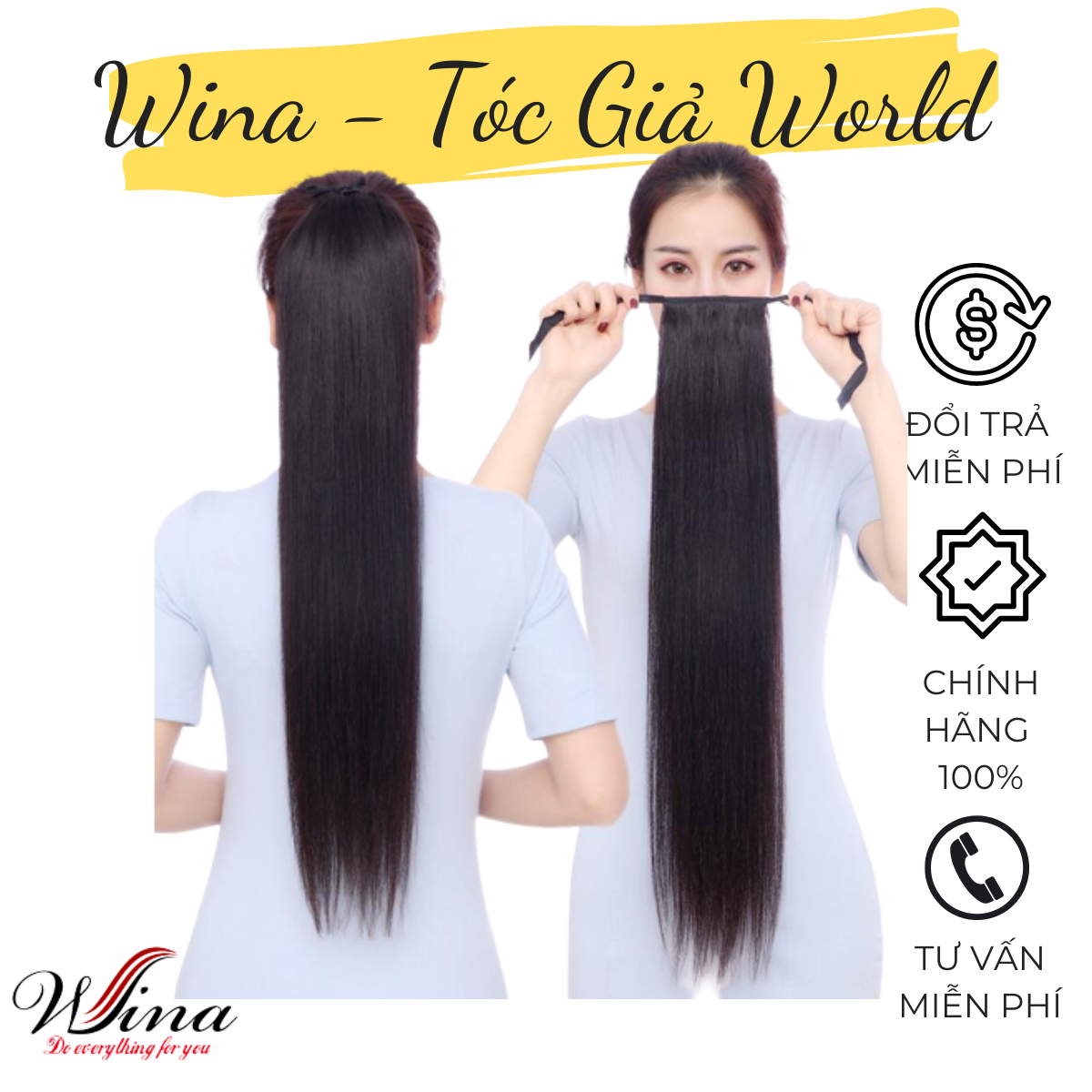 Tóc giả cột thẳng dài sợi nhân tạo w-40 wina 40cm | tóc giả wina