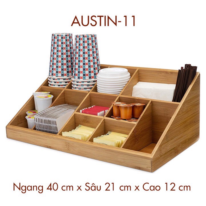 Khay gỗ tre đựng đồ đa năng để ly trà sữa cà phê gói úp cốc giấy ly nhựa