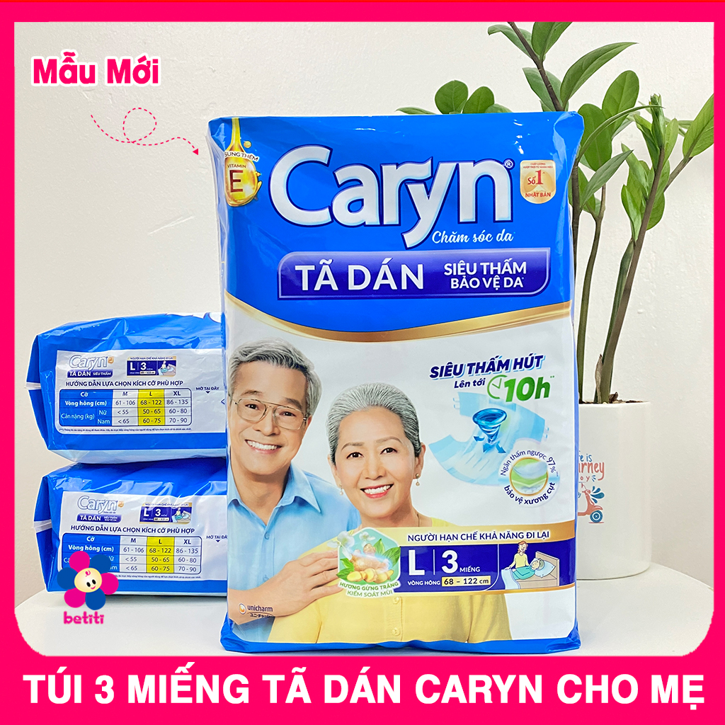 [BỊCH 3 MIẾNG] Tã Giấy Người Lớn Caryn (Size L dưới 65kg) Cho Mẹ Sau Sinh, Thấm Hút Siêu Tốc 4 Chiều, Thoáng Khí, Không Bí Hơi - Bỉm Cho Mẹ Mới Sinh, Tã Dán Caryn Cho Người Bệnh, Bỉm Cho Người Lớn Tuổi - BETITI SHOP