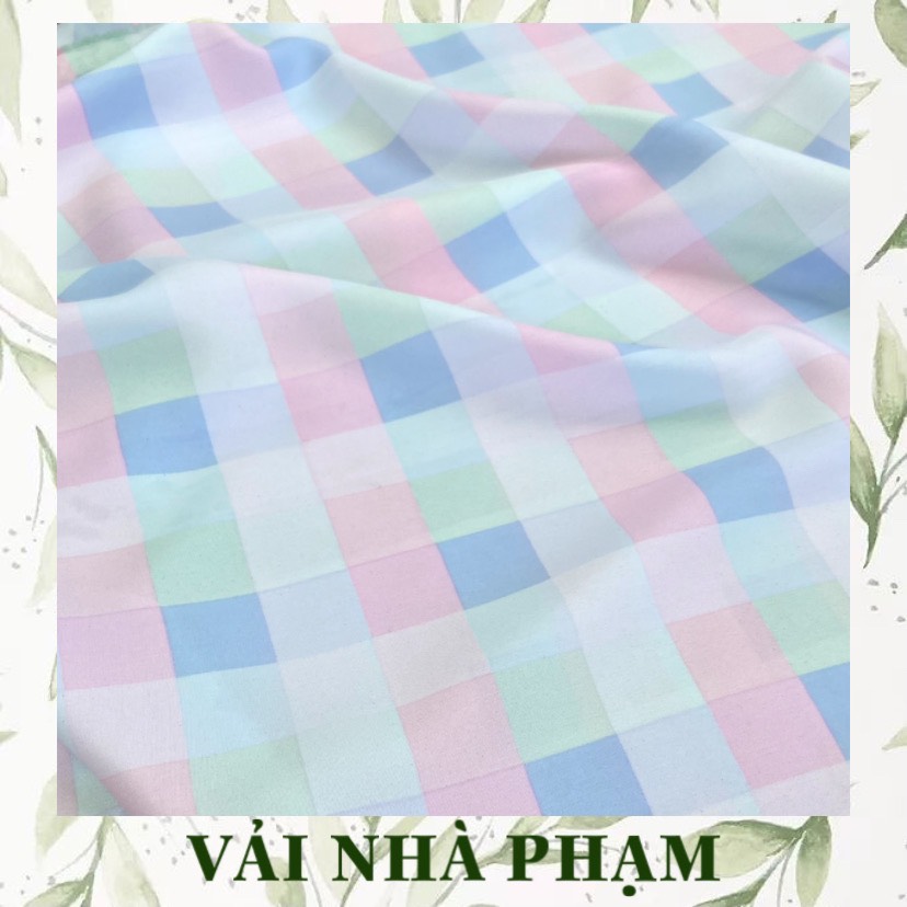 Vải lụa 75d hoạ tiết caro 2cm màu pastel-khổ vải 1.5m-vải nhà phạm